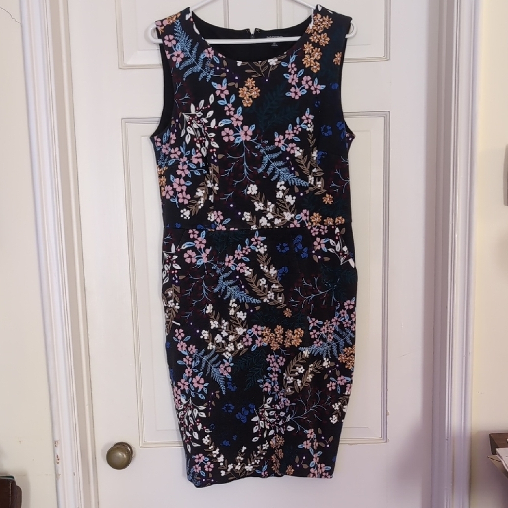 Floral Sleeveless Dress - Navy and Multicolor